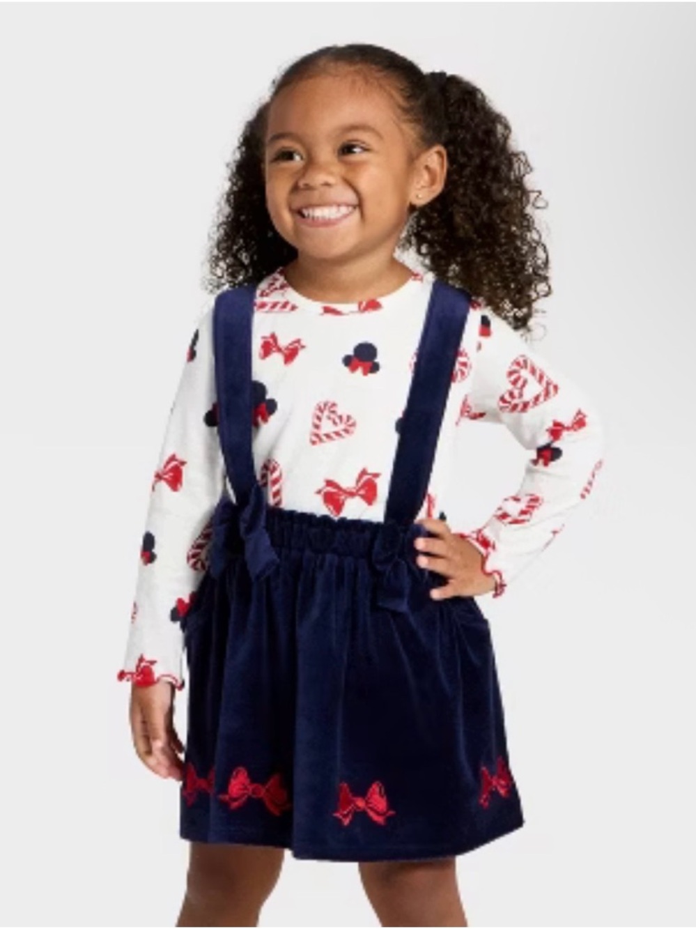 Disney Navy Blue and White Girls Suspender Skirt Set with Red Accents